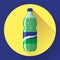 Bottle of soda with green lable, vector illustration. Flat stiyle.
