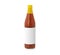 Bottle of spicy, red hot sauce with blank label isolated on white background