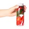 Bottle strawberry lemonade with mint in hand