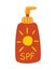 Bottle with sunscreen. Spf cream. Sun Protection. Time interval sunblock with SPF UVA UVB. Summer cosmetic. Sun safety. Vector