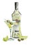 Bottle with vermouth, lime and lemon, wine glass with olives and wine glass