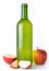 Bottle of very cold cider with apples with white background - image