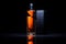 Bottle of Very Special brandy or Cognac on fire background