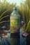 Bottle of water floating in a polluted river Generative AI Illustration