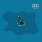 Bottle in water in isometric style. Pirate game. 3d image of sea message for help