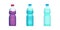 Bottle of water, juice drink beverage flat cartoon full and empty vector icon illustration, blank plastic bottled soda