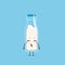 A bottle of white milk character gets bored isolated on cyan background. a bottle of white milk character emoticon illustration