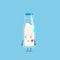 A bottle of white milk character got a slap on the face isolated on cyan background. a bottle of white milk character emoticon