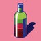 Bottle of wine with flat style. Transparent glass object on color background. Simple volume vector element for your project