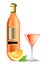 Bottle on wine, orange and cocktail