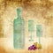 Bottle of wine, wineglass and grape vintage retro grunge