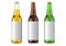 Bottled beer yellow, green and brown colors or beverage or carbonated drinks with white label. Studio 3D render