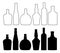 Bottles for alcoholic beverages, drinks. Wine, brandy, whiskey, cognac, vodka bottle set