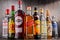 Bottles of assorted global liquor brands