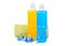 Bottles with blue and orange isotonic drinks in a towel and centimeter tape
