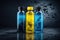 Bottles of blue and yellow Isotonic energy drink