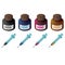 Bottles of color ink and syringes for cartridge refill.