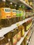 Bottles of cooking oil in supermarket