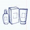 Bottles cosmetic on copybook.