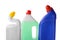 Bottles of detergents on white background