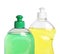 Bottles with different detergents on background