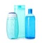Bottles of different personal hygiene products on white background