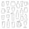 Bottles doodle icon set. Glass Pot Vector illustration collection