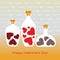 Bottles filled with decorated hearts inside - vector