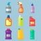 Bottles of household chemicals supplies cleaning housework