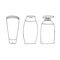 Bottles of liquid soap, shampoo, cream set icon, sticker. sketch hand drawn doodle style. minimalism monochrome. lotion, bath,