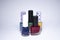Bottles with nail polish on white background. nail lacquer. Nail manicure concept. , copy space