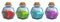 Bottles potion. Game icon of magic elixir. Mana, health, poison or magic elixir.Bottles with colorful liquid. Bottle jars