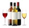 Bottles of red, pink and white wine and wineglasses isolated