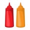 Bottles with sauce for fast food. Ketchup and mustard.