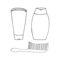 Bottles of shampoo, balm, comb set icon, sticker. sketch hand drawn doodle style. minimalism monochrome. lotion, cream, bath,