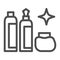 Bottles and shining star line icon, dry cleaning concept, washing agents vector sign on white background, outline style