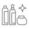 Bottles and shining star thin line icon, dry cleaning concept, washing agents vector sign on white background, outline