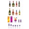Bottles, stemware, glasses. Alcohol, beverages.