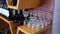 Bottles of wine wine glasses on cabinet rack