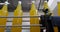 Bottling lemonade at the factory. Production of beverages - carbonated lemonade, in plastic bottles.