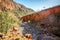 Bottom landscape view of Ormiston gorge in the West MacDonnell Ranges and cliffs in outback Australia