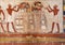 Bottom register of a fresco in the south wing end wall of the transverse chamber of TT69 featuring the worship of Osiris.