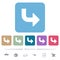 Bottom right side turn arrow solid flat icons on color rounded square backgrounds