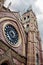 Bottom up view of St. James United protestant church designed as gothic revival architecture