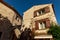 bottom view of ancient stone buildings at old european town, Antibes, France