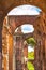 Bottom view of arches of ancient ruins on Palatine Hill