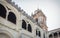 Bottom view from the cloister of the Alcobaca Monastery and the baroque tower.