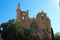 Bottom view of the Fig tree and the facade of the Lala Mustafa Pasha Mosque former St. Nicholas Cathedral. Famagusta. Cyprus