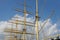 Bottom View of the mainmast of is the largest brigantine in the port