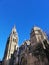 Bottom view shot of The Primate Cathedral of Saint Mary of Toledo in Toledo, Spain